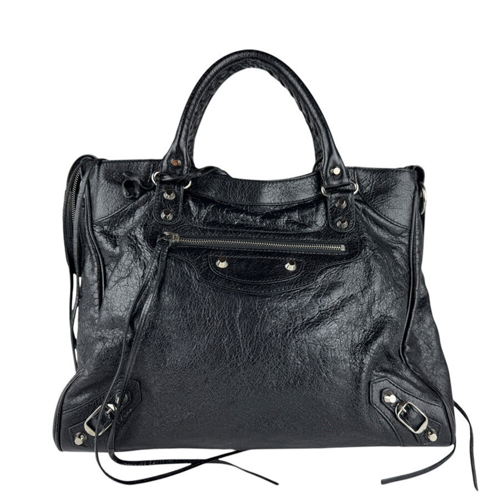 Balenciaga City Leather Shoulder Bag Black Silver - Picture 1 of 4